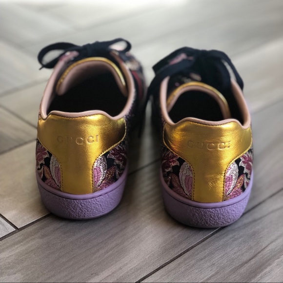 Rare GUCCI Brocade Floral Purple Sneakers Aces 6.5 - Picture 5 of 8